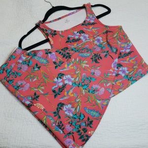 Coral Floral crop top with matching skirt